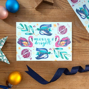 Merry & Bright Christmas Card collection set - Swans & Swallows + Hellebores & Holly