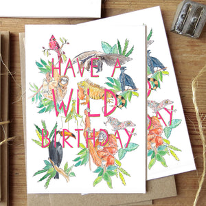 Wild birthday card with animals flatlay