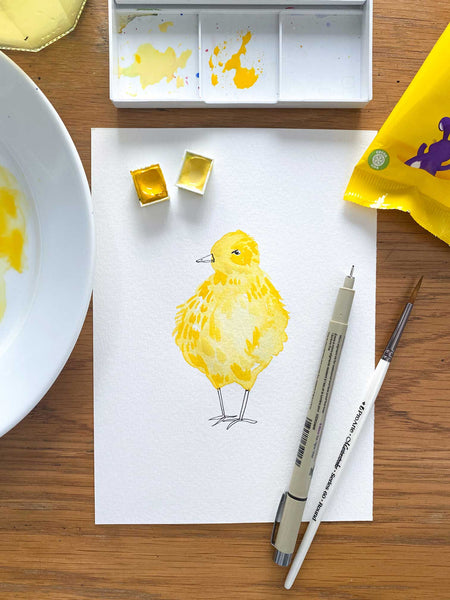 How to paint a watercolour spring chick in 10 steps