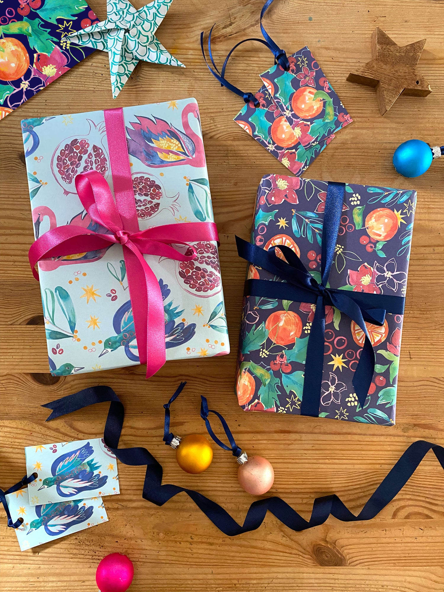 Christmas wrap + tags