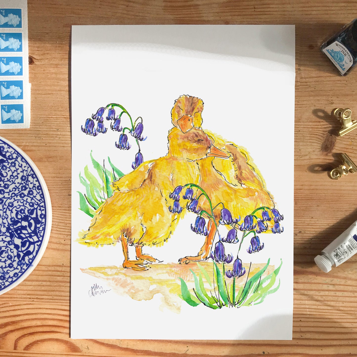 Cuddling Ducklings card - set of five