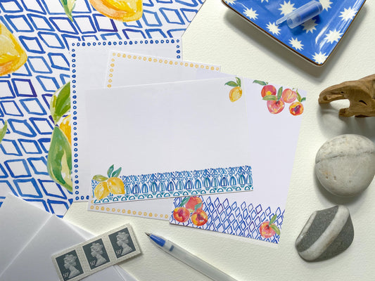 Feeling Fruity! - peaches and lemons, set of 12 notelets
